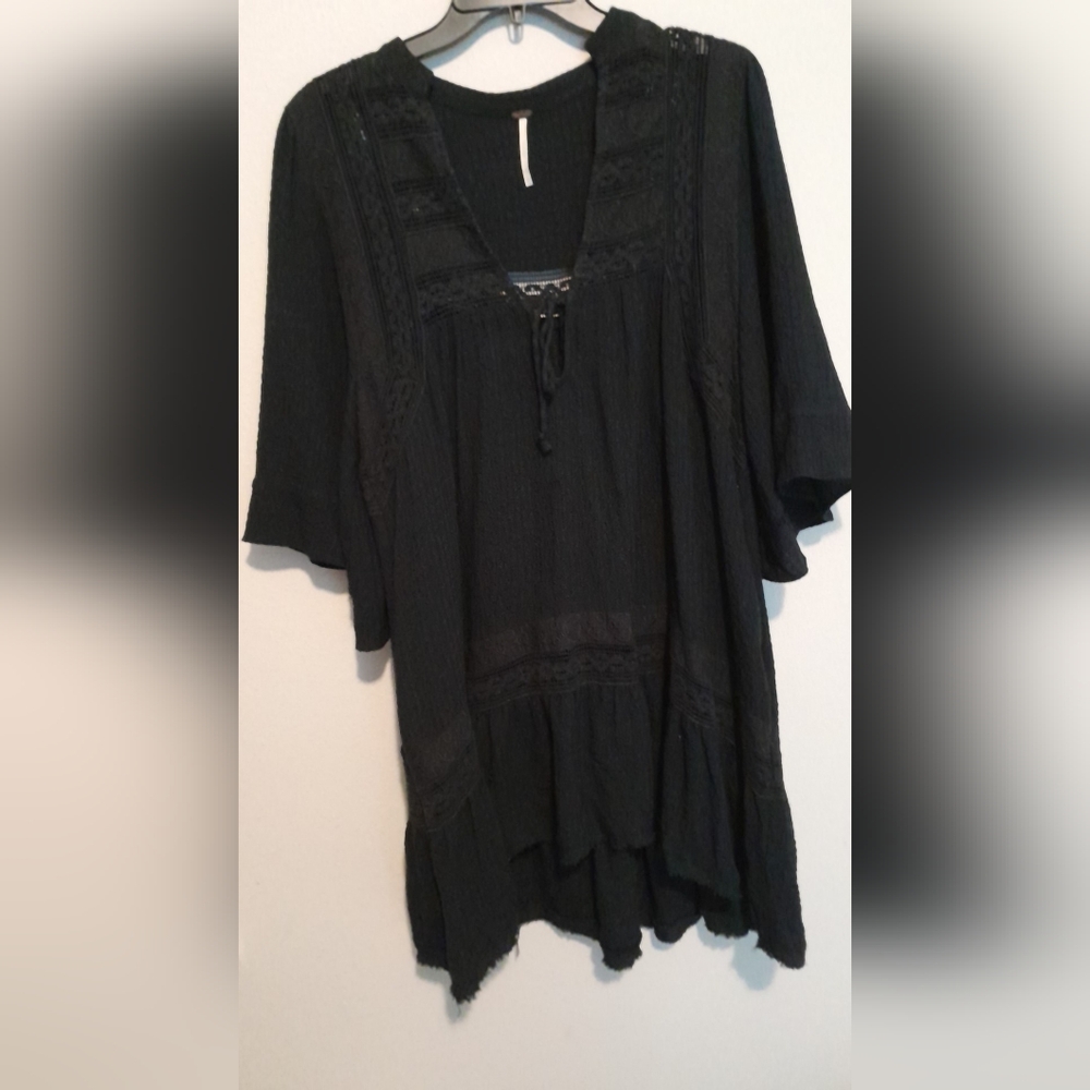 Free People Black High Low Dress with Tie Front